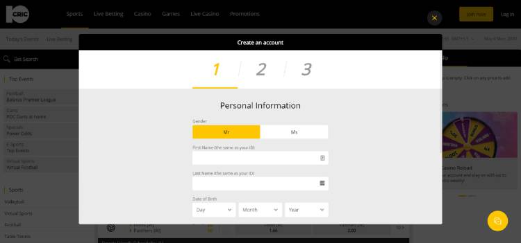 10CRIC register and account opening process